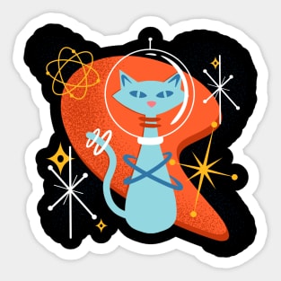 Atomic Funny Space Cat in Cosmic Mid Century Modern Vintage Style Sticker